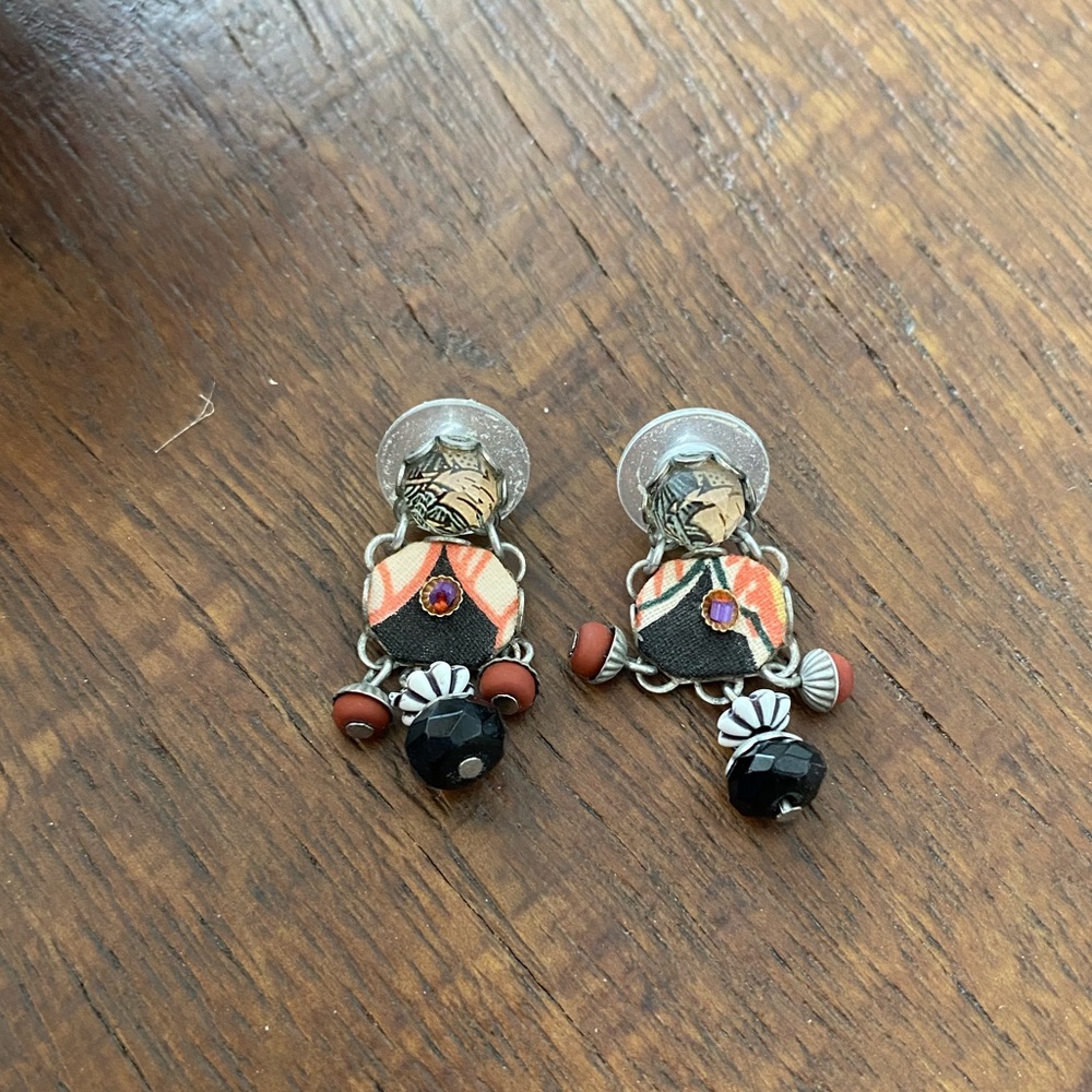Fabric Beaded Drop Earrings